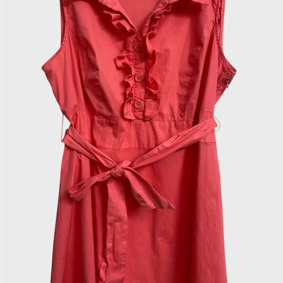 AA Studio Sleeveless Ruffle Dress Women's Size 18W Coral Button Front Coquette - Picture 5 of 14